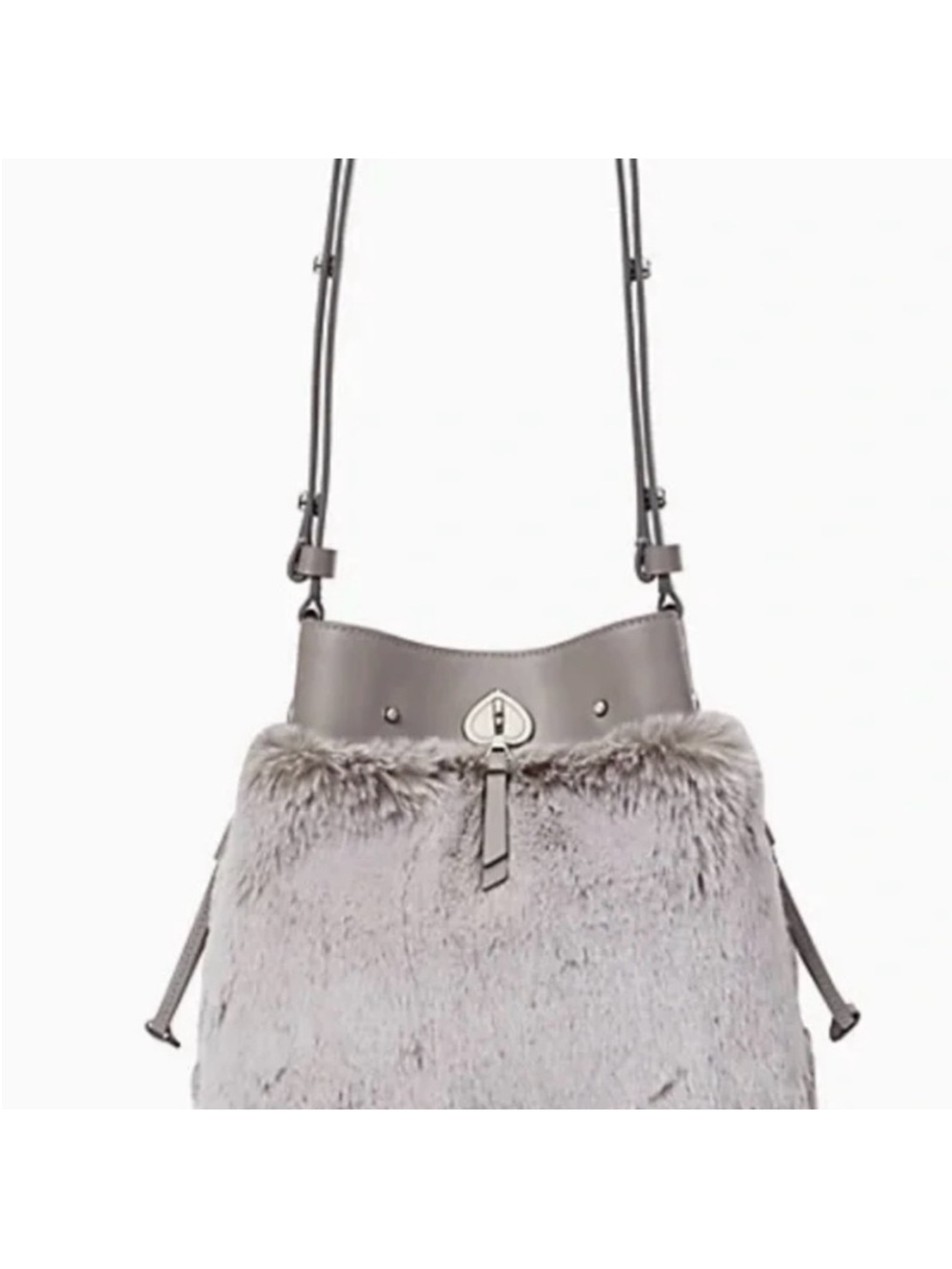 kate spade Gray Faux Fur Bucket Shoulder Bag